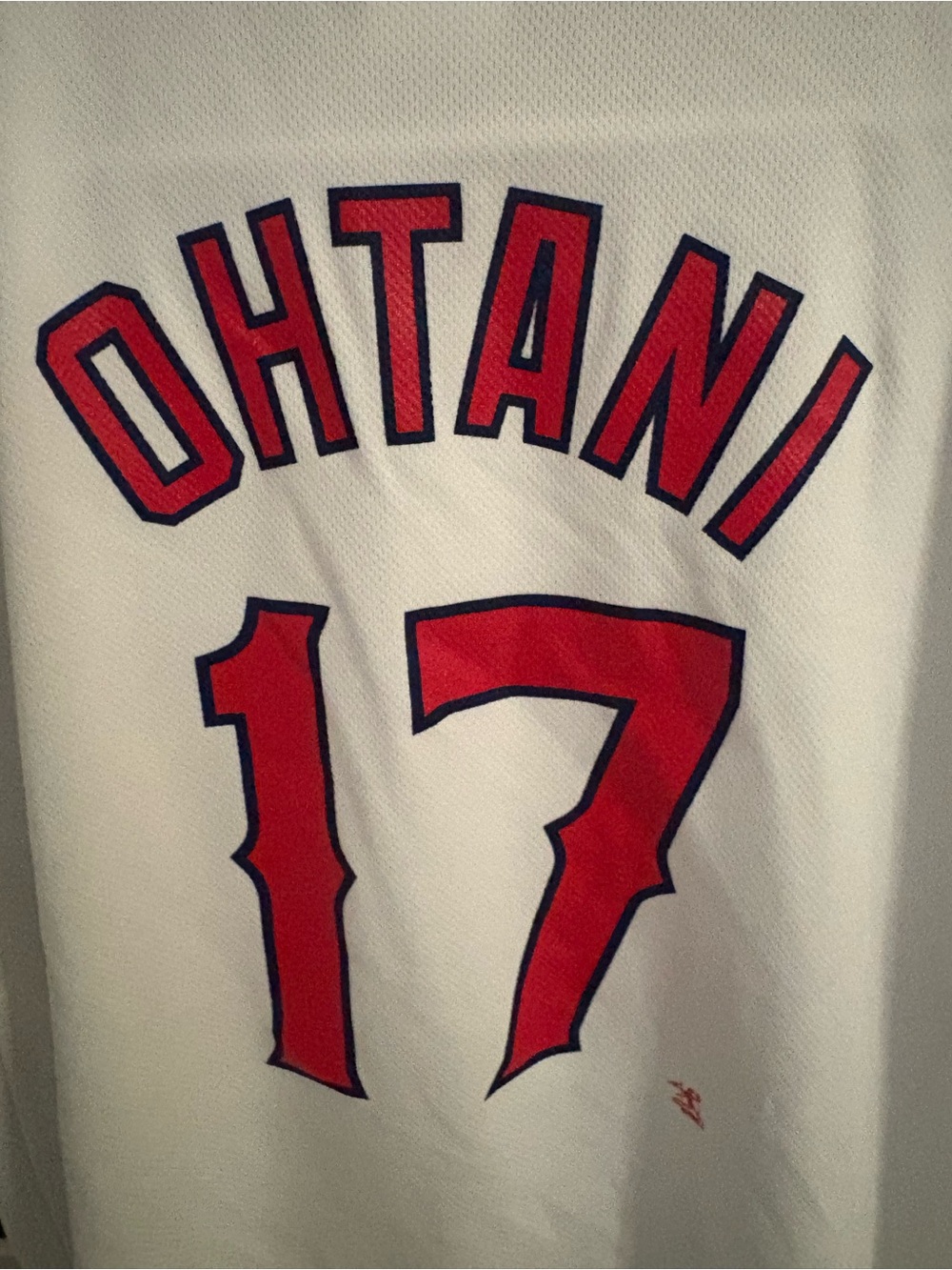 White Ohtani #17 Baseball Jersey with Red Lettering